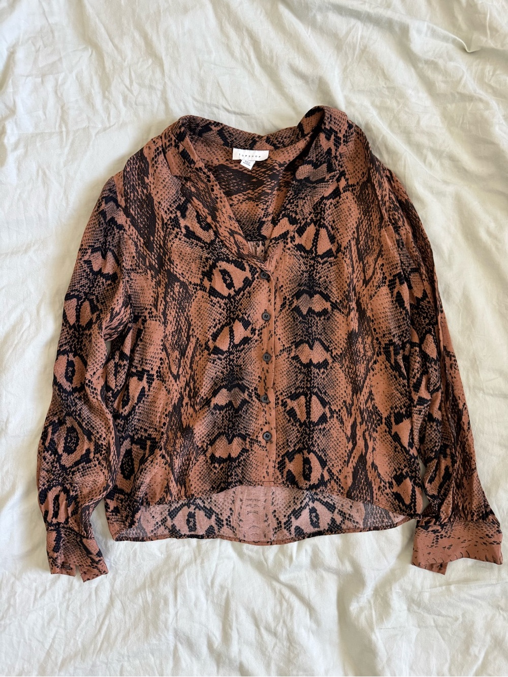 Topshop Brown & Black Snake-Print Button Down Shirt Size S
